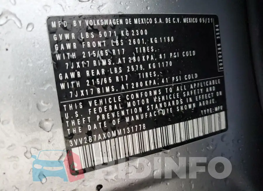 3VV2B7AX0MM131778 Photo# 13