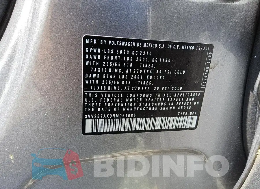 3VV2B7AX0NM061085 Photo# 13