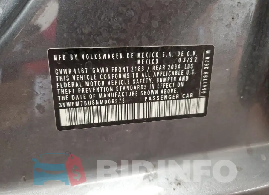 3VWEM7BU8NM006973 Photo# 12