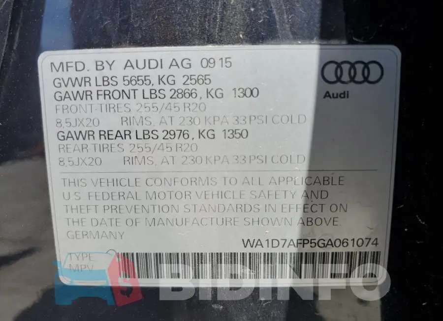 WA1D7AFP5GA061074 Photo# 13