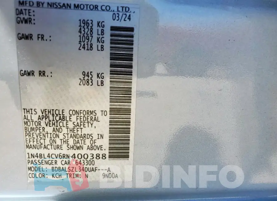 1N4BL4CV6RN400388 Photo# 13