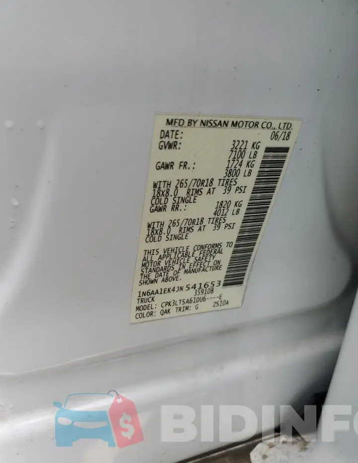 1N6AA1EK4JN541653 Photo# 13