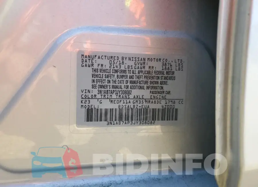 3N1AB7AP3JY308082 Photo# 12