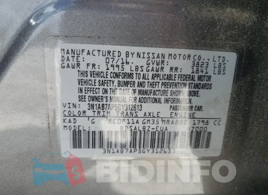 3N1AB7AP5GY312613 Photo# 13