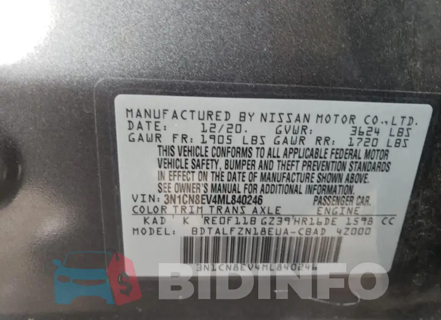 3N1CN8EV4ML840246 Photo# 12