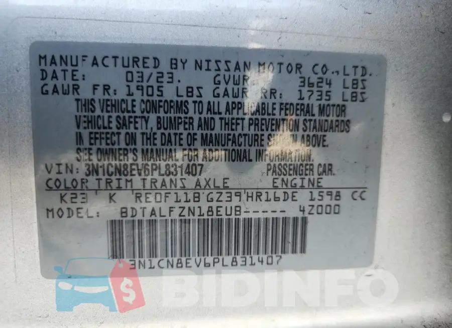 3N1CN8EV6PL831407 Photo# 13