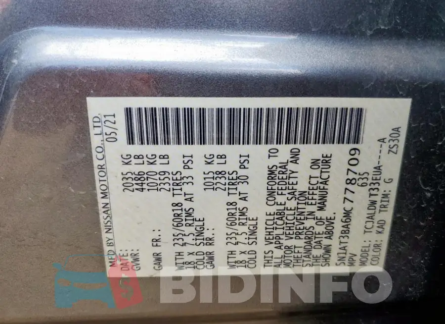 5N1AT3BA6MC778709 Photo# 14