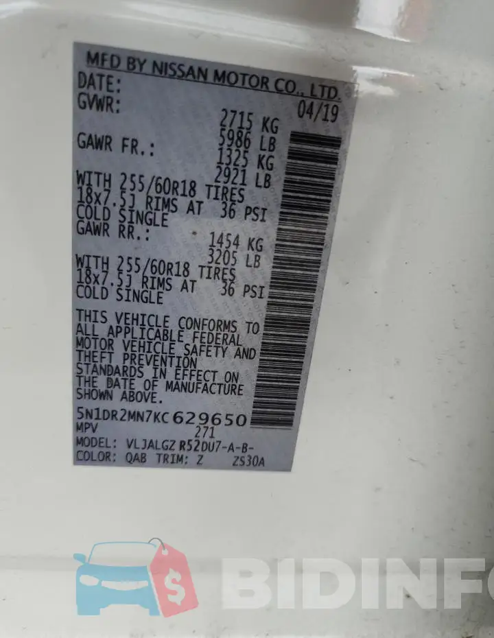 5N1DR2MN7KC629650 Photo# 13