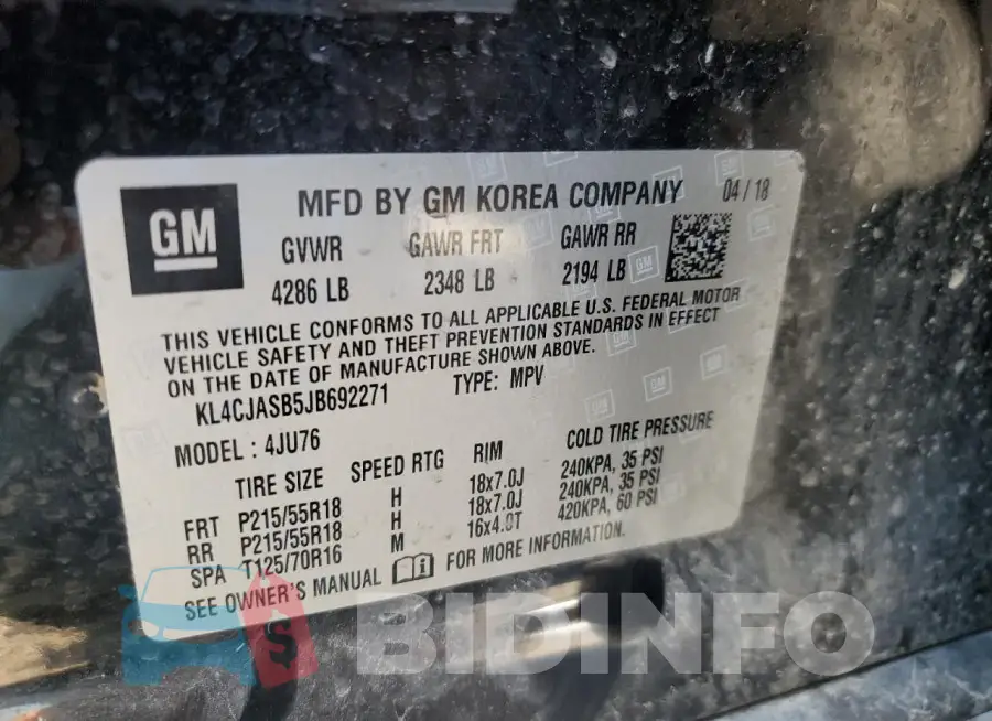 KL4CJASB5JB692271 Photo# 14
