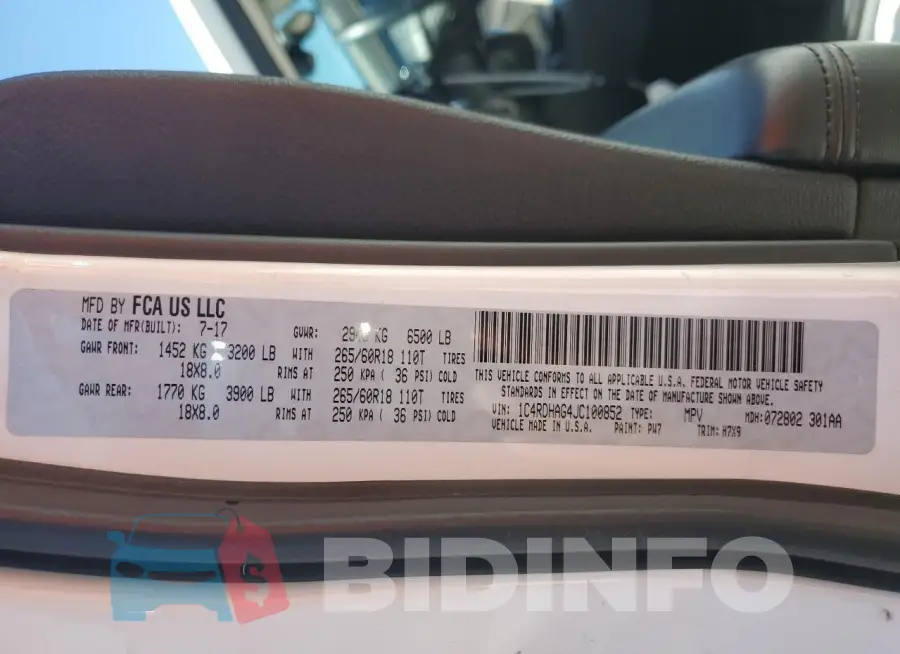 1C4RDHAG4JC100852 Photo# 14