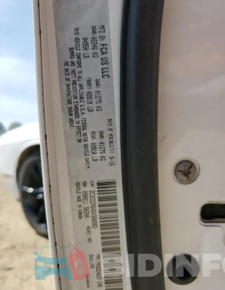 2C3CDZAGXGH308983 Photo# 12