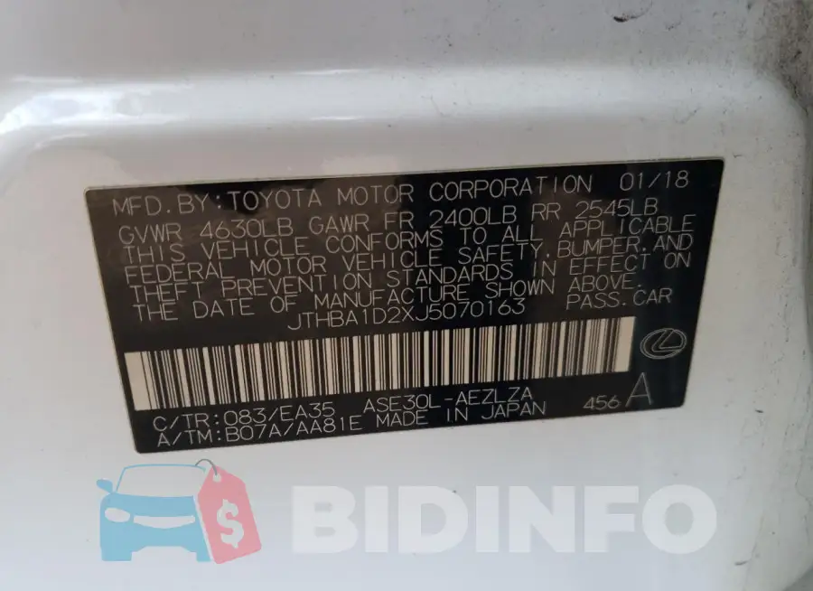 JTHBA1D2XJ5070163 Photo# 12