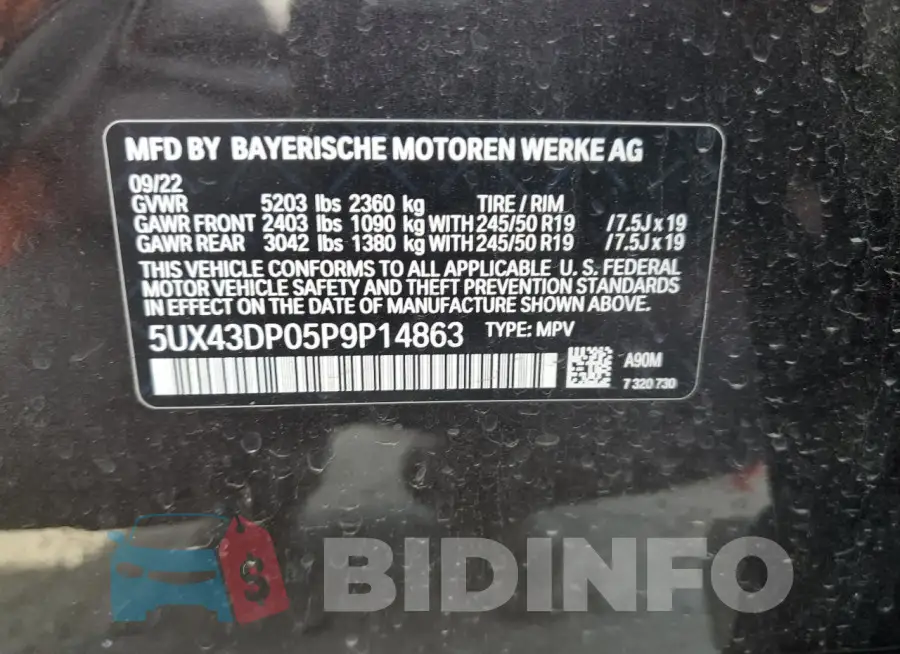 5UX43DP05P9P14863 Photo# 12