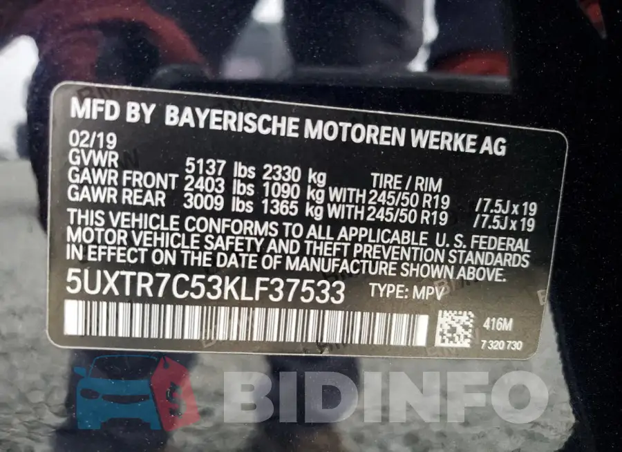 5UXTR7C53KLF37533 Photo# 13