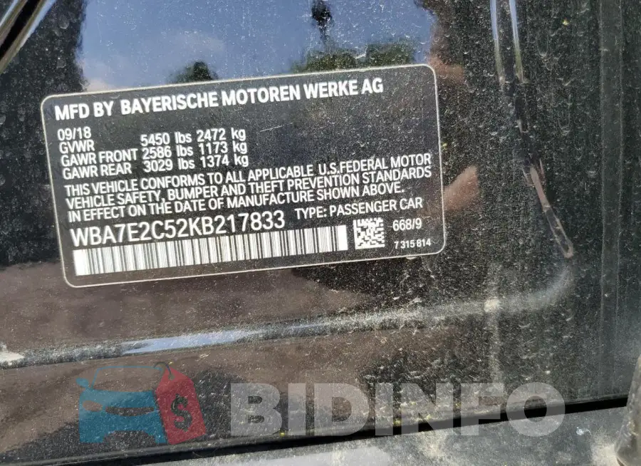 WBA7E2C52KB217833 Photo# 12