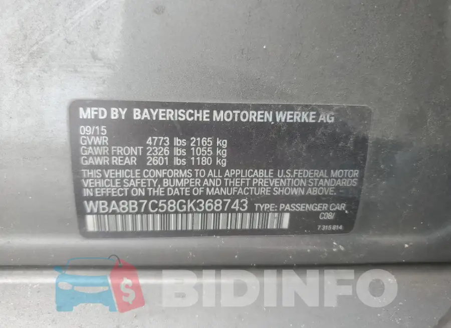 WBA8B7C58GK368743 Photo# 12