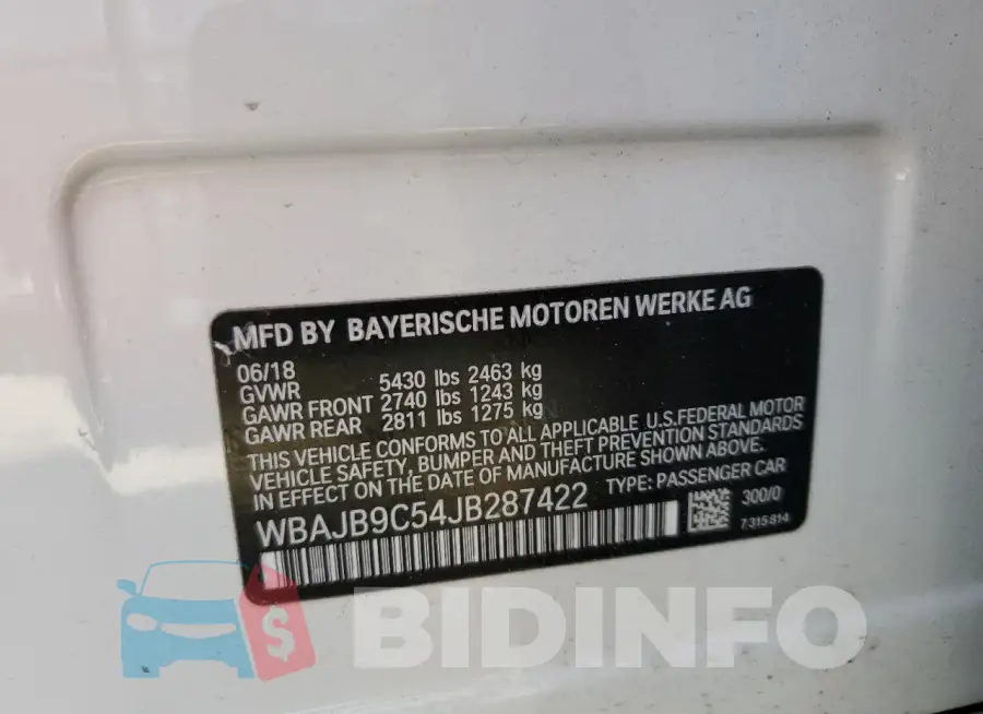 WBAJB9C54JB287422 Photo# 12