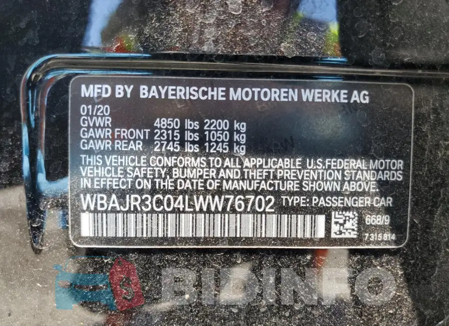 WBAJR3C04LWW76702 Photo# 12