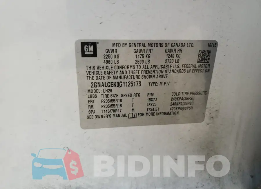 2GNALCEK0G1125173 Photo# 14