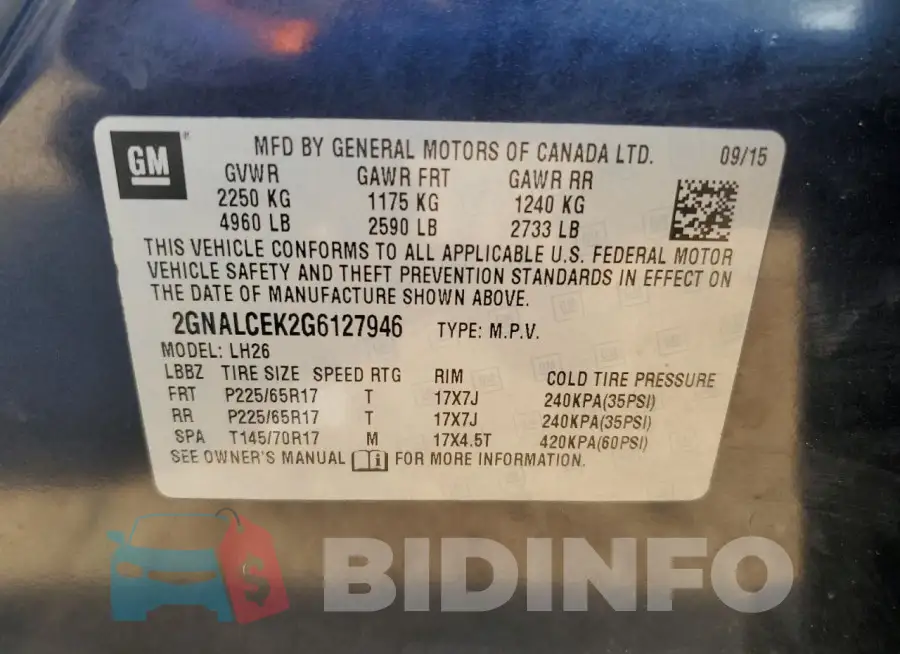 2GNALCEK2G6127946 Photo# 13