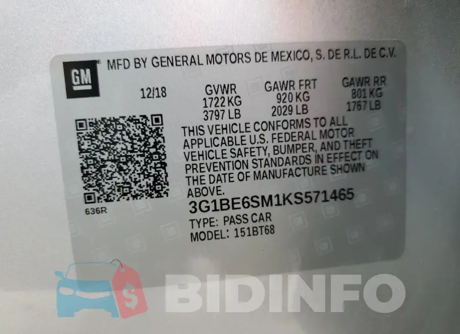 3G1BE6SM1KS571465 Photo# 13