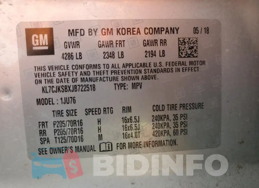 KL7CJKSBXJB722518 Photo# 14