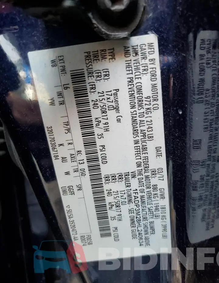 1FADP3M28HL240634 Photo# 12