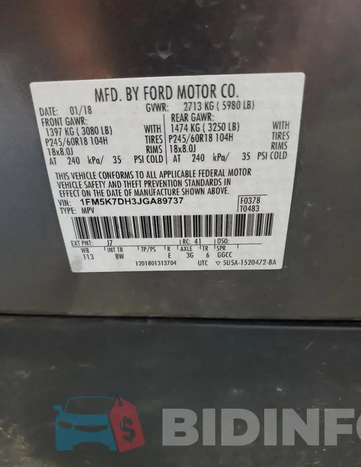 1FM5K7DH3JGA89737 Photo# 14