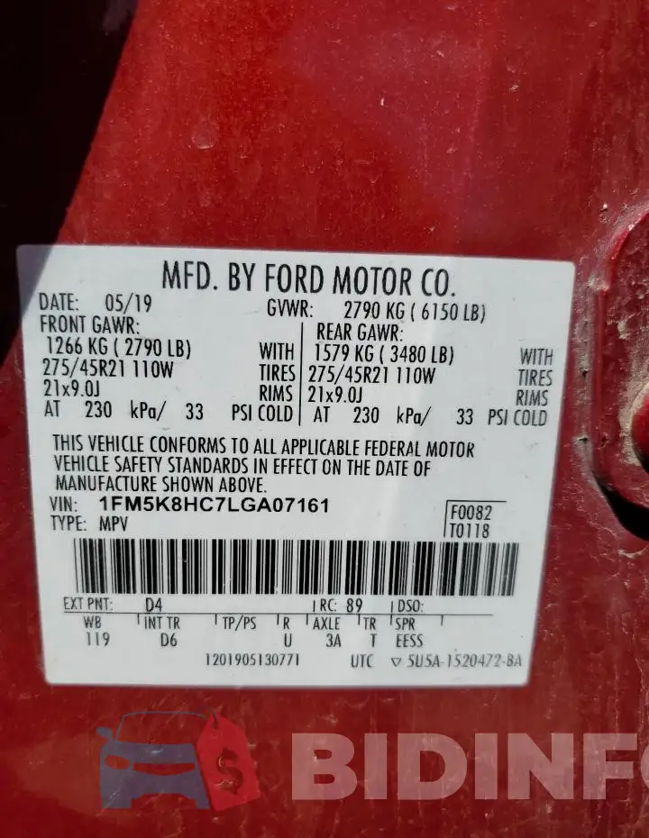 1FM5K8HC7LGA07161 Photo# 13