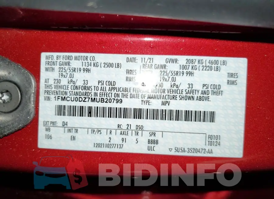 1FMCU0DZ7MUB20799 Photo# 13