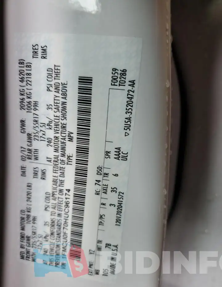 1FMCU0F70HUC96174 Photo# 13
