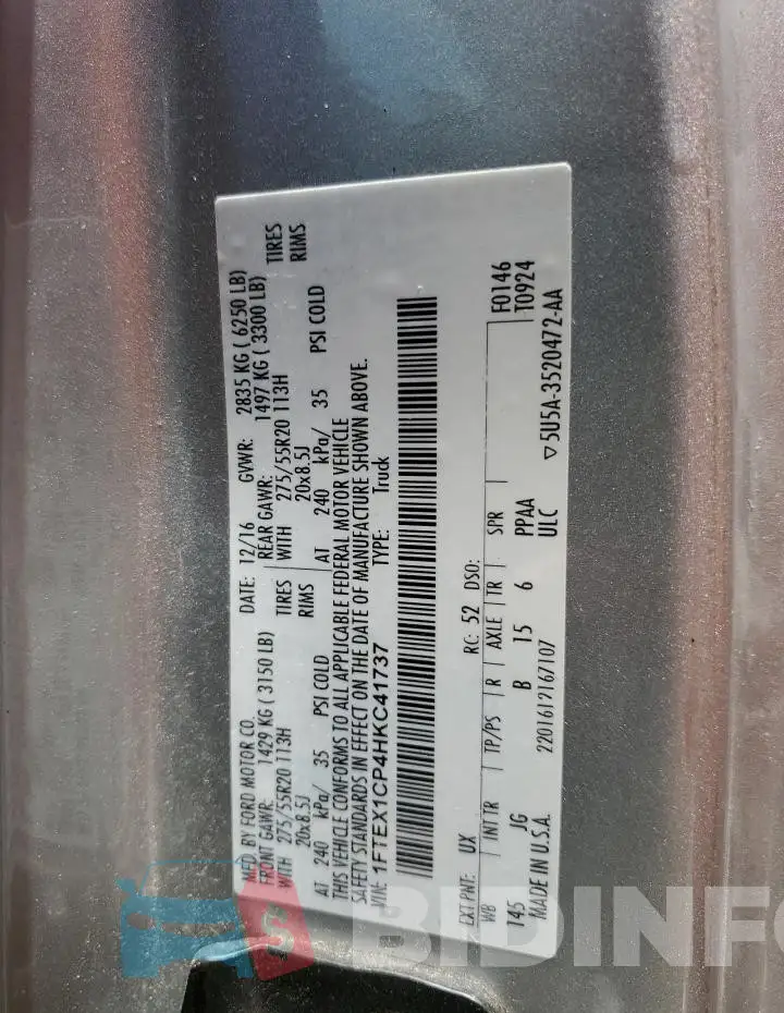 1FTEX1CP4HKC41737 Photo# 12