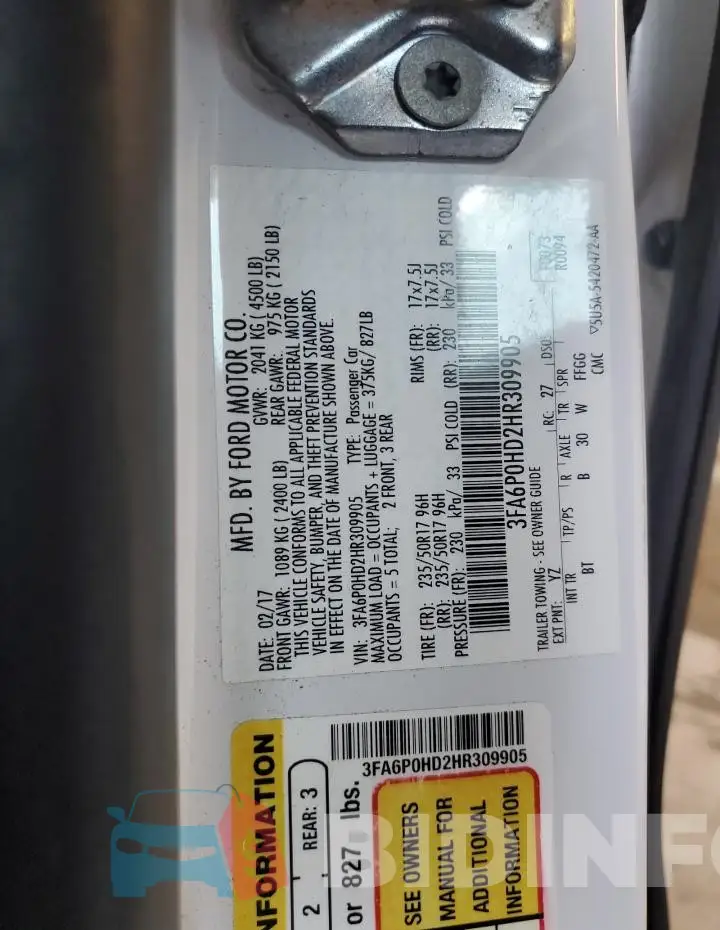 3FA6P0HD2HR309905 Photo# 12
