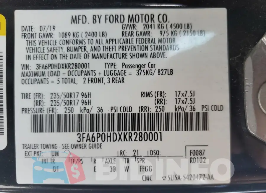3FA6P0HDXKR280001 Photo# 12