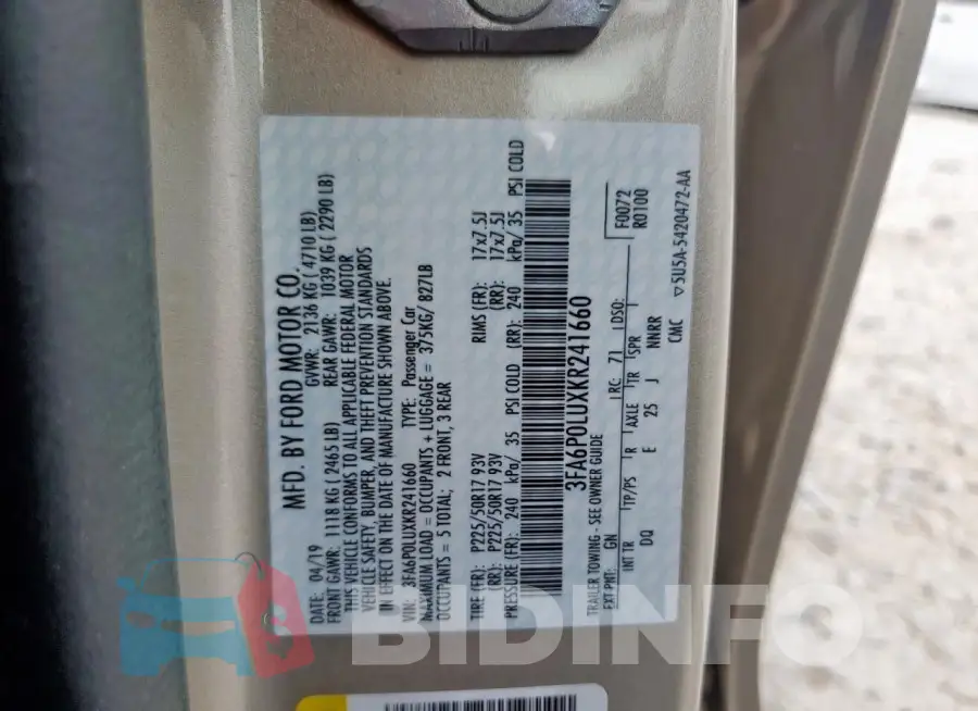 3FA6P0LUXKR241660 Photo# 12