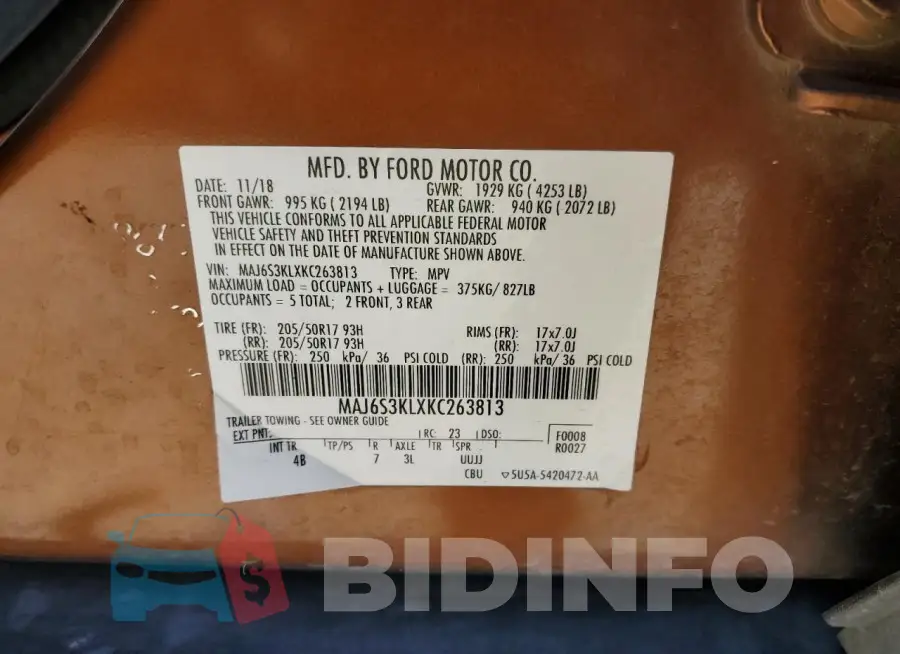 MAJ6S3KLXKC263813 Photo# 13
