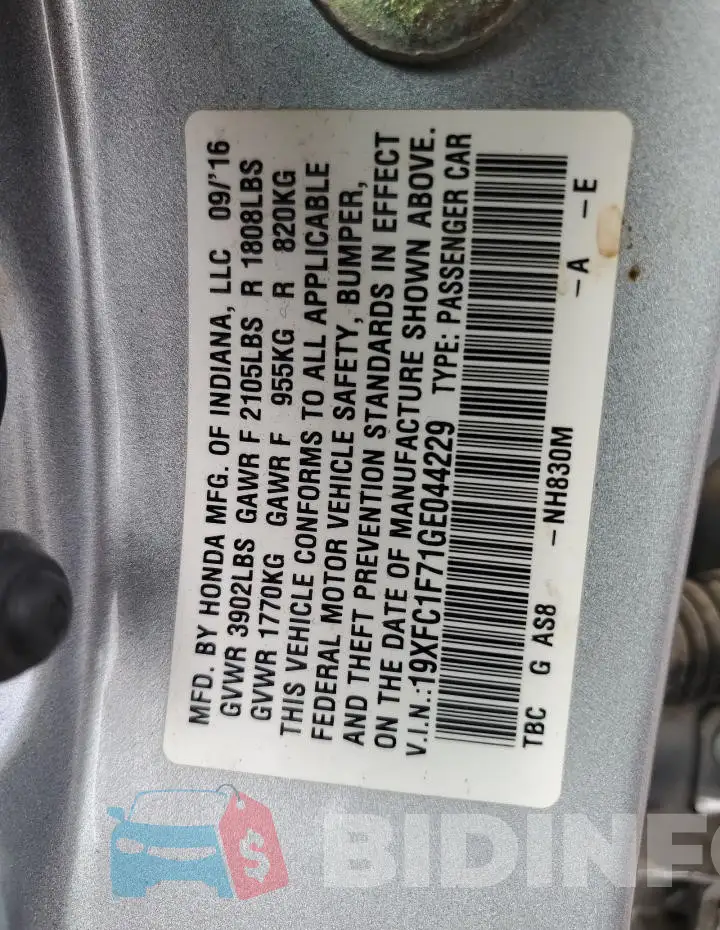 19XFC1F71GE044229 Photo# 13