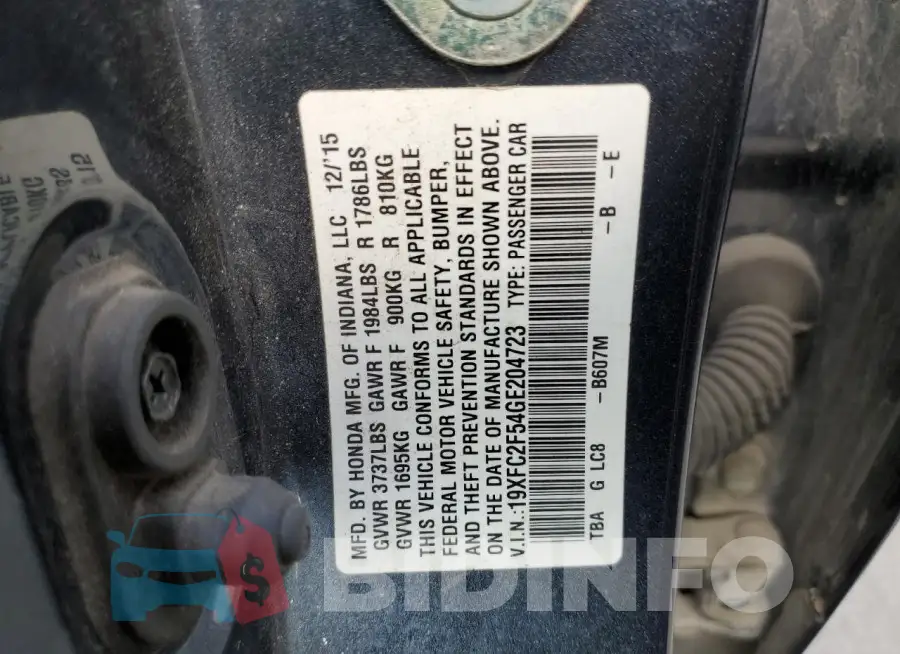 19XFC2F54GE204723 Photo# 12