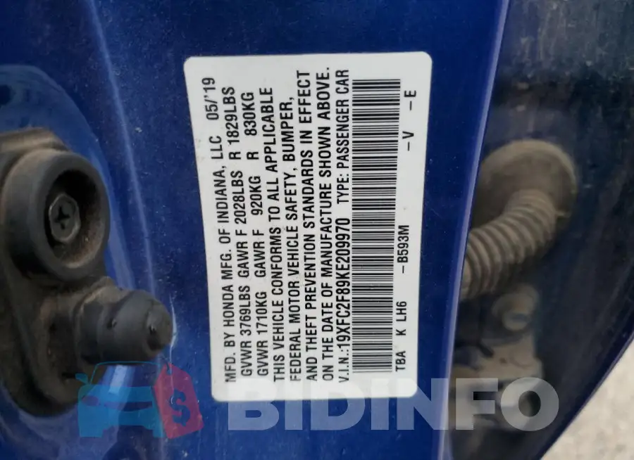 19XFC2F89KE209970 Photo# 13