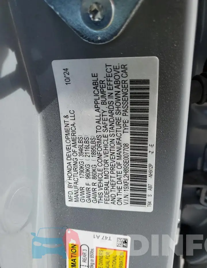19XFL2H89SE007708 Photo# 12