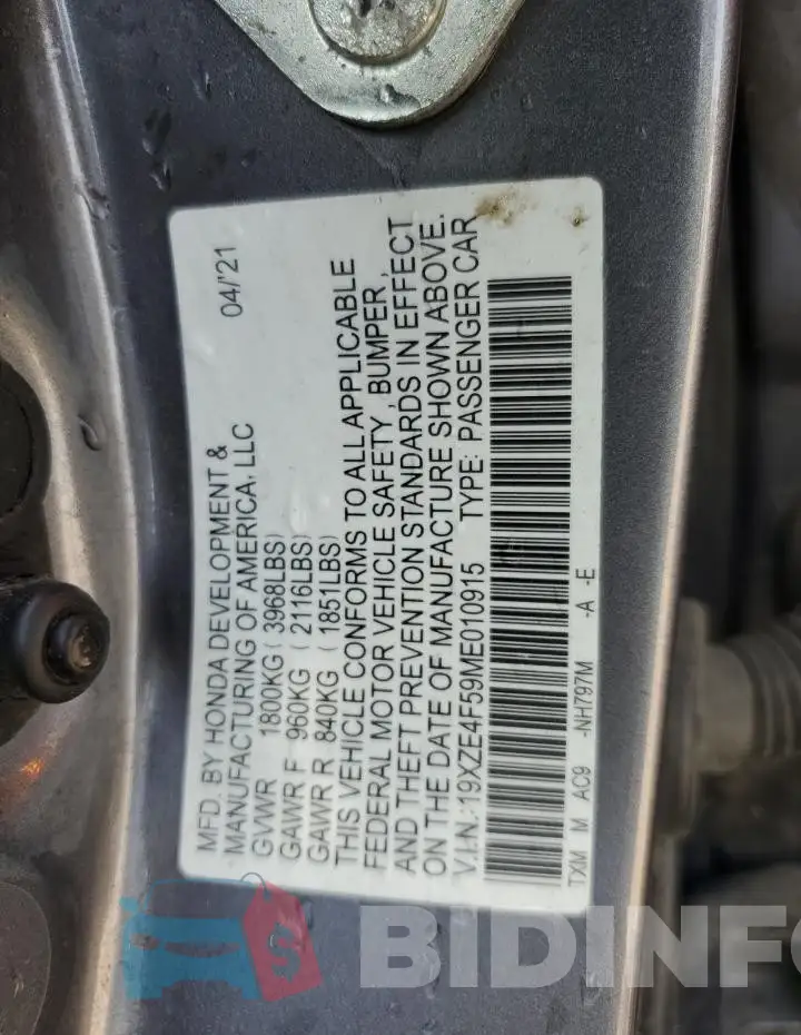 19XZE4F59ME010915 Photo# 12