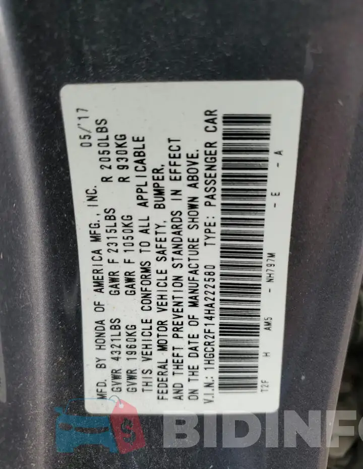 1HGCR2F14HA222580 Photo# 12