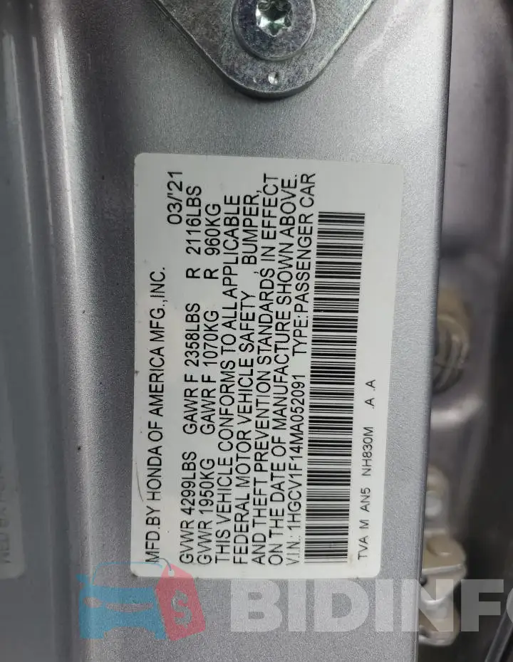 1HGCV1F14MA052091 Photo# 12