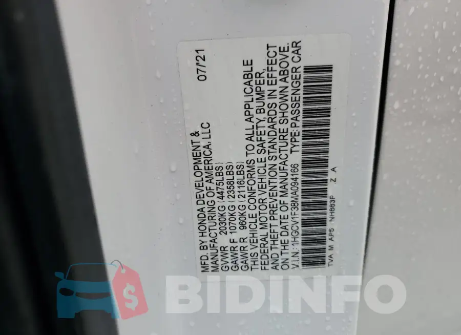 1HGCV1F38MA094166 Photo# 12