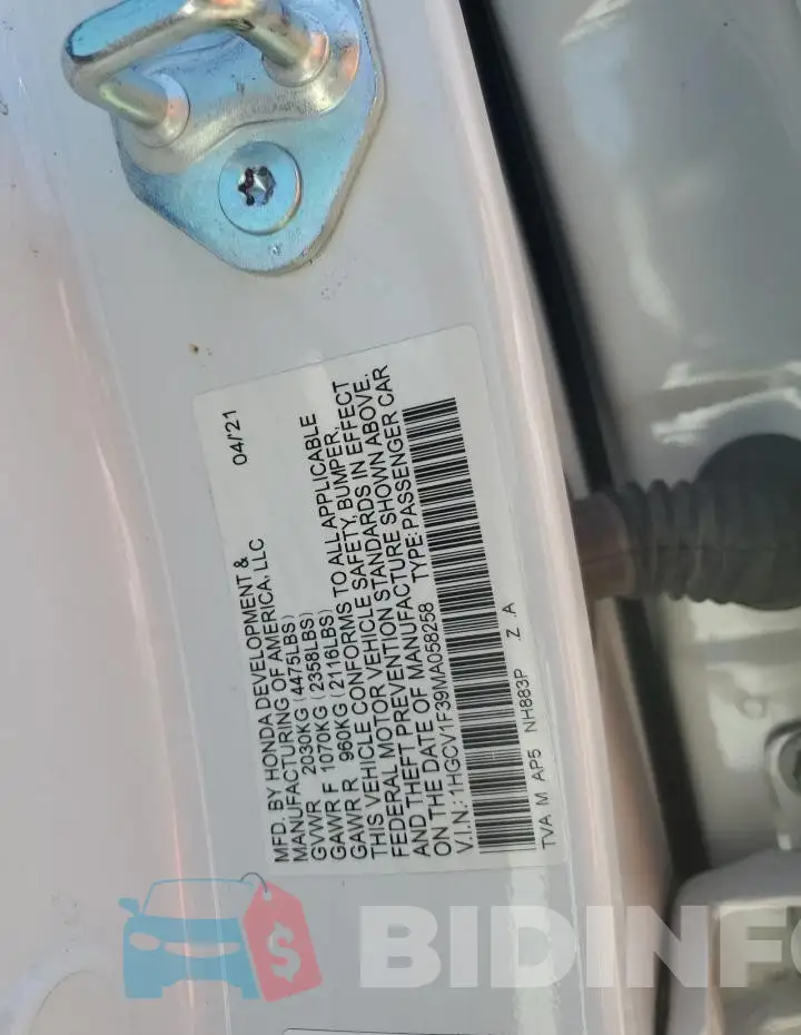 1HGCV1F39MA058258 Photo# 12