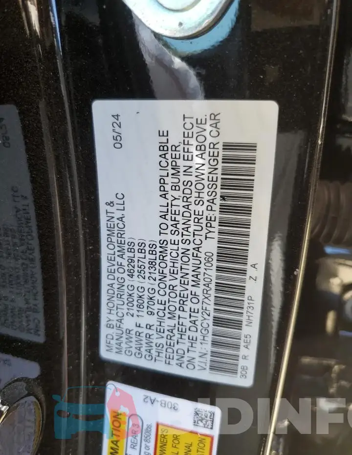 1HGCY2F7XRA071060 Photo# 12