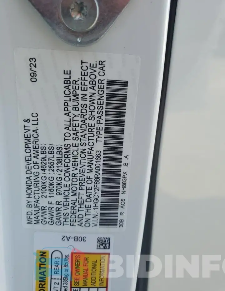 1HGCY2F88RA001663 Photo# 12