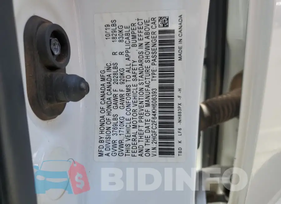 2HGFC2F64KH606393 Photo# 13