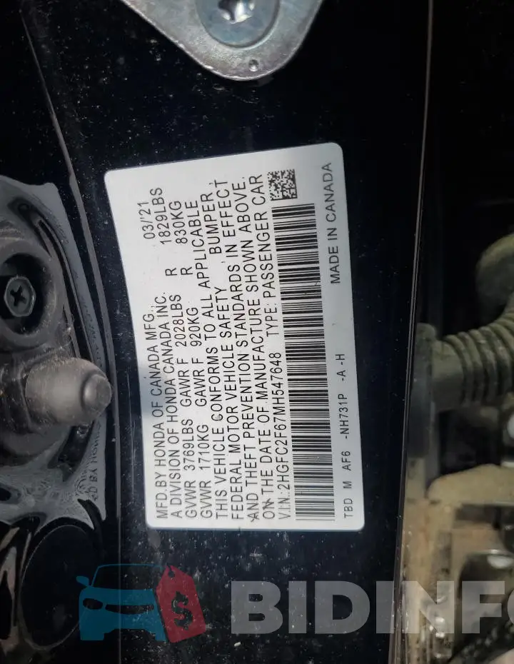 2HGFC2F67MH547648 Photo# 12