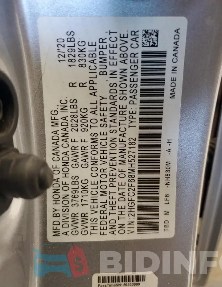 2HGFC2F68MH527182 Photo# 13